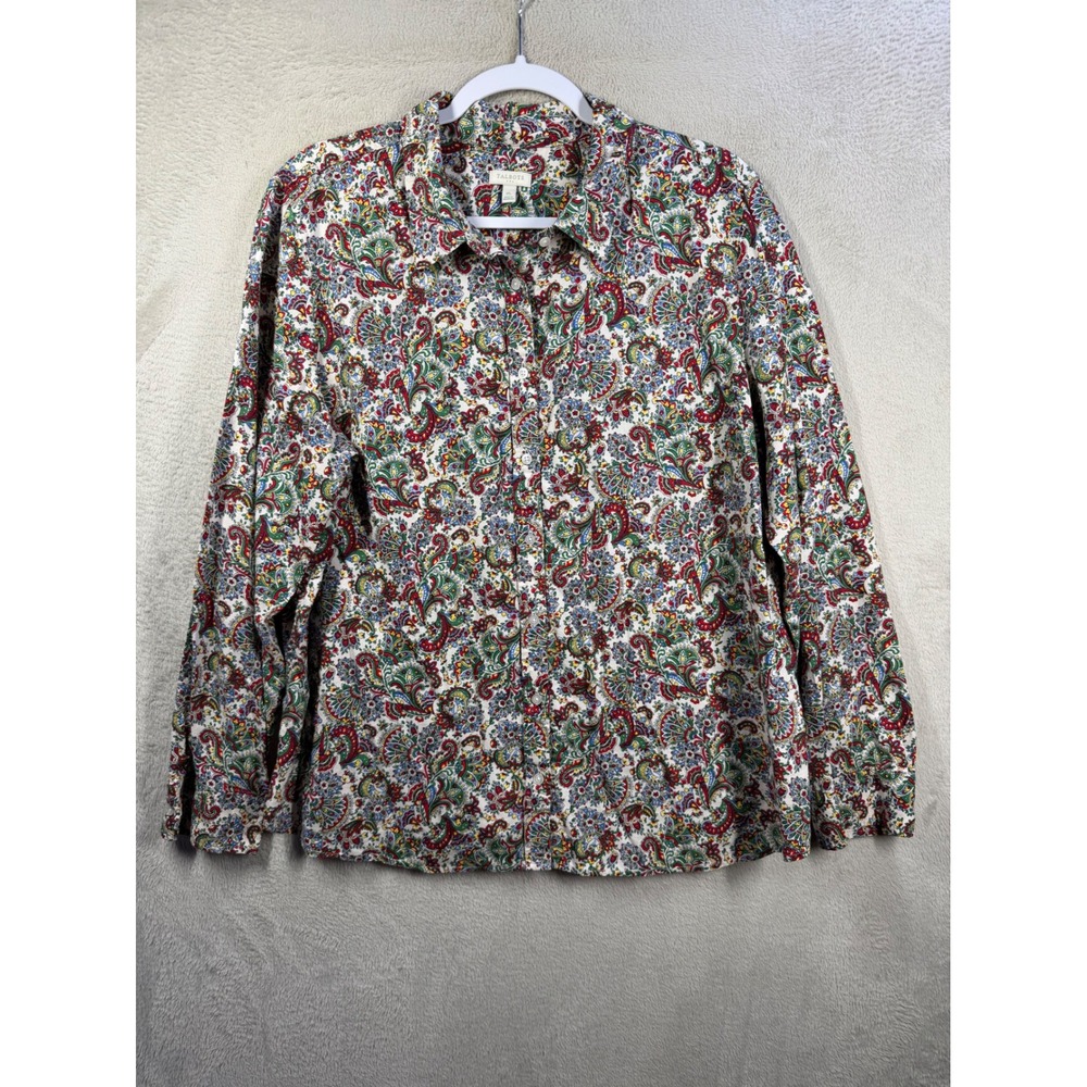 Talbots Button Down Shirt Womens XL Multi Color Paisley Cotton Long Sleeve Top